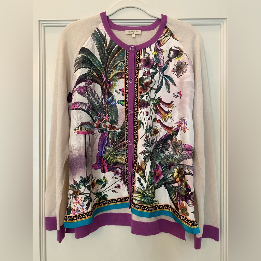 Etro Milano Purple and Multicolor Knit Cardigan